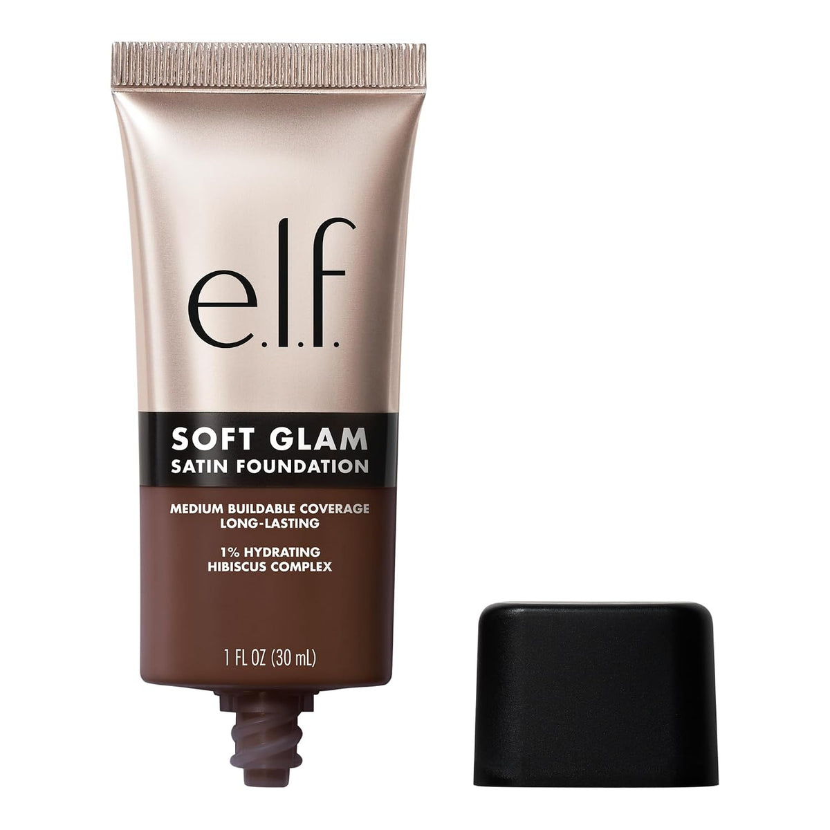 e.l.f. Soft Glam Satin Foundation. Medium Coverage. 50 Deep Warm | Satin Finish. Long-Lasting Wear. Hydrating Hyaluronic Acid & Hibiscus Complex. Blurs Pores. Lightweight. Vegan & Cruelty-Free