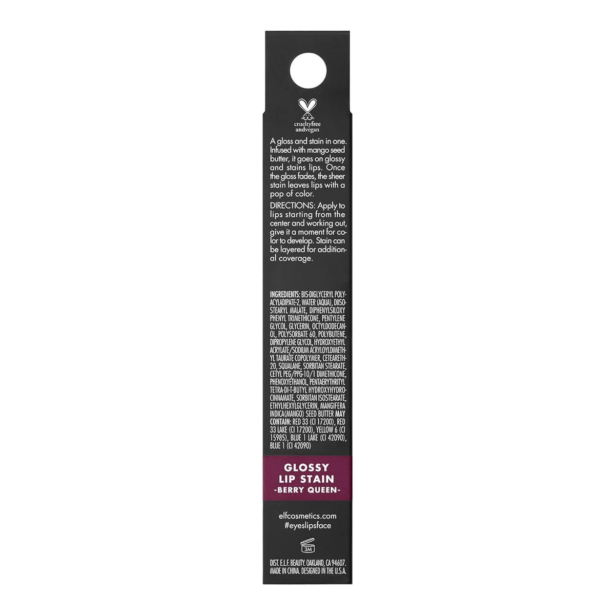 e.l.f. Glossy Lip Stain. Long-Lasting. Lightweight Lip Stain For A Sheer Pop Of Color & Subtle Gloss Finish. Vegan & Cruelty-Free. Berry Queen