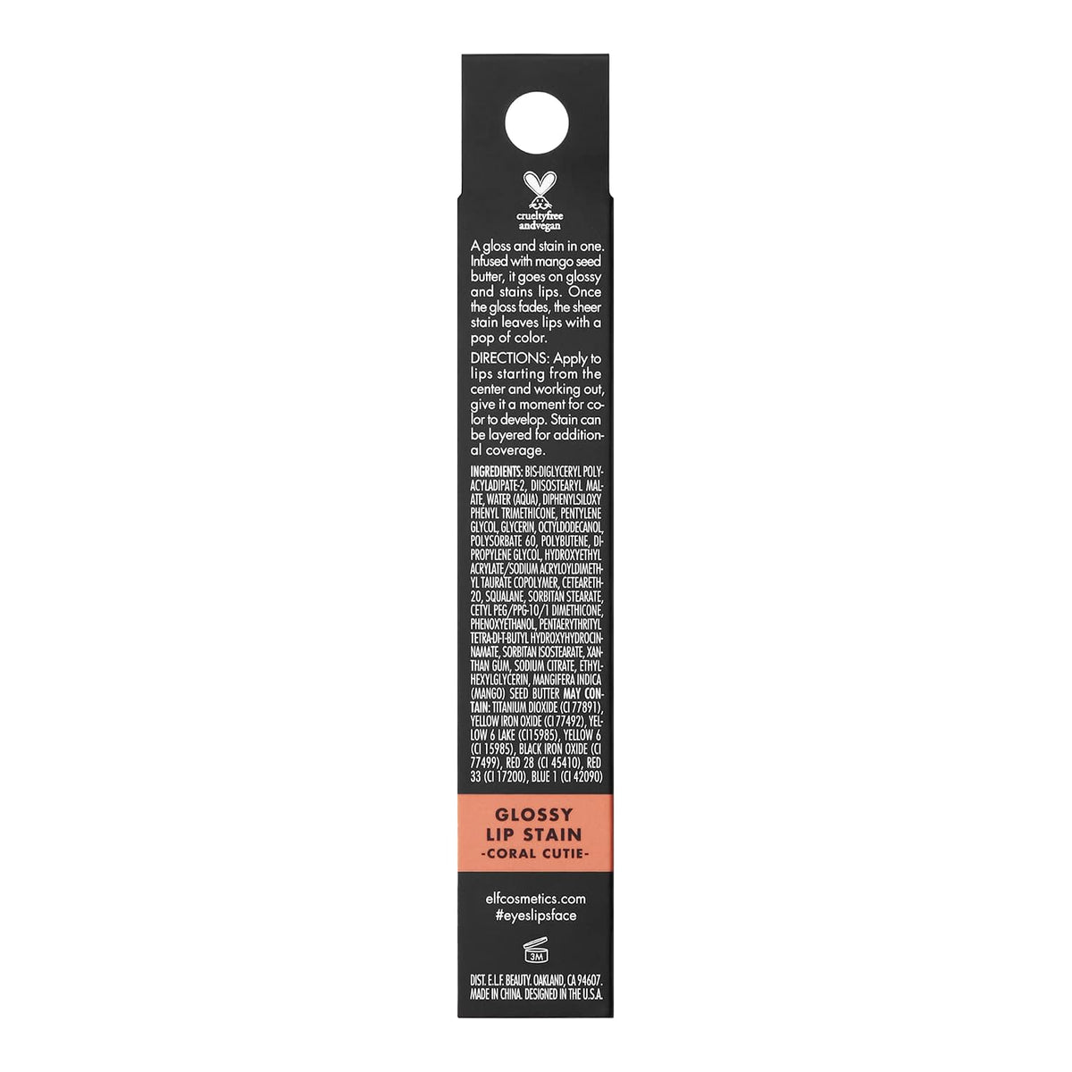 e.l.f. Glossy Lip Stain. Long-Lasting. Lightweight Lip Stain For A Sheer Pop Of Color & Subtle Gloss Finish. Vegan & Cruelty-Free. Coral Cutie