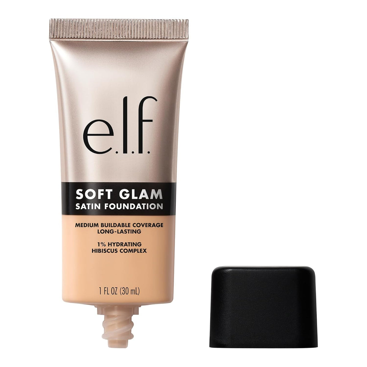 e.l.f. Soft Glam Satin Foundation. Medium Coverage. 53 Deep Neutral | Satin Finish. Long-Lasting Wear. Hydrating Hyaluronic Acid & Hibiscus Complex. Blurs Pores. Lightweight. Vegan & Cruelty-Free