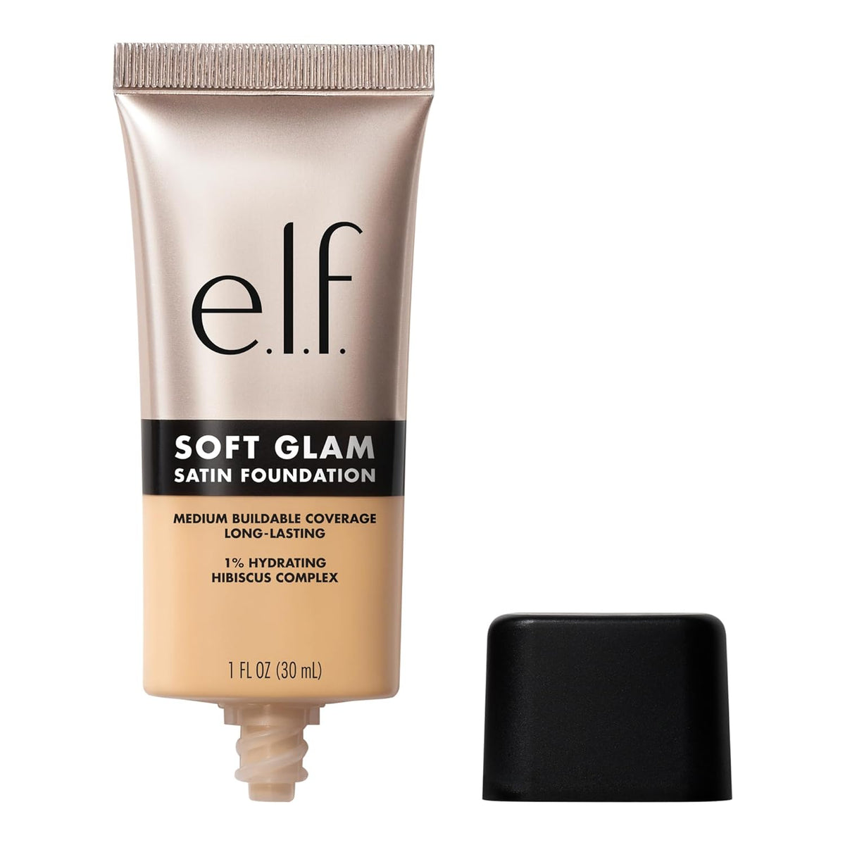 e.l.f. Soft Glam Satin Foundation. Medium Coverage. 52 Deep Cool | Satin Finish. Long-Lasting Wear. Hydrating Hyaluronic Acid & Hibiscus Complex. Blurs Pores. Lightweight. Vegan & Cruelty-Free