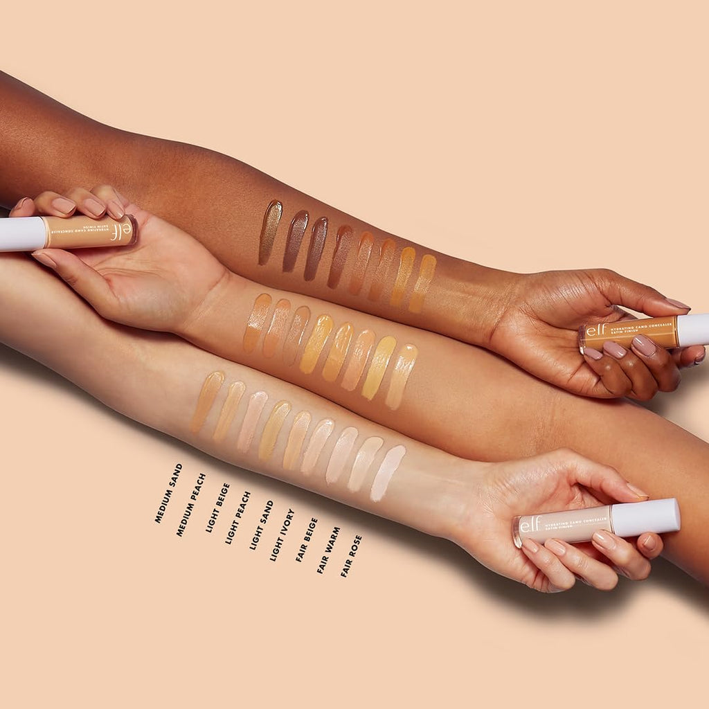 e.l.f. Hydrating Camo Concealer. Full Coverage. Light Peach | Satin Finish. Under-Eye & Blemish Coverage. Hydrating Formula. Long-Lasting Wear. Non-Creasing. Vegan & Cruelty-Free