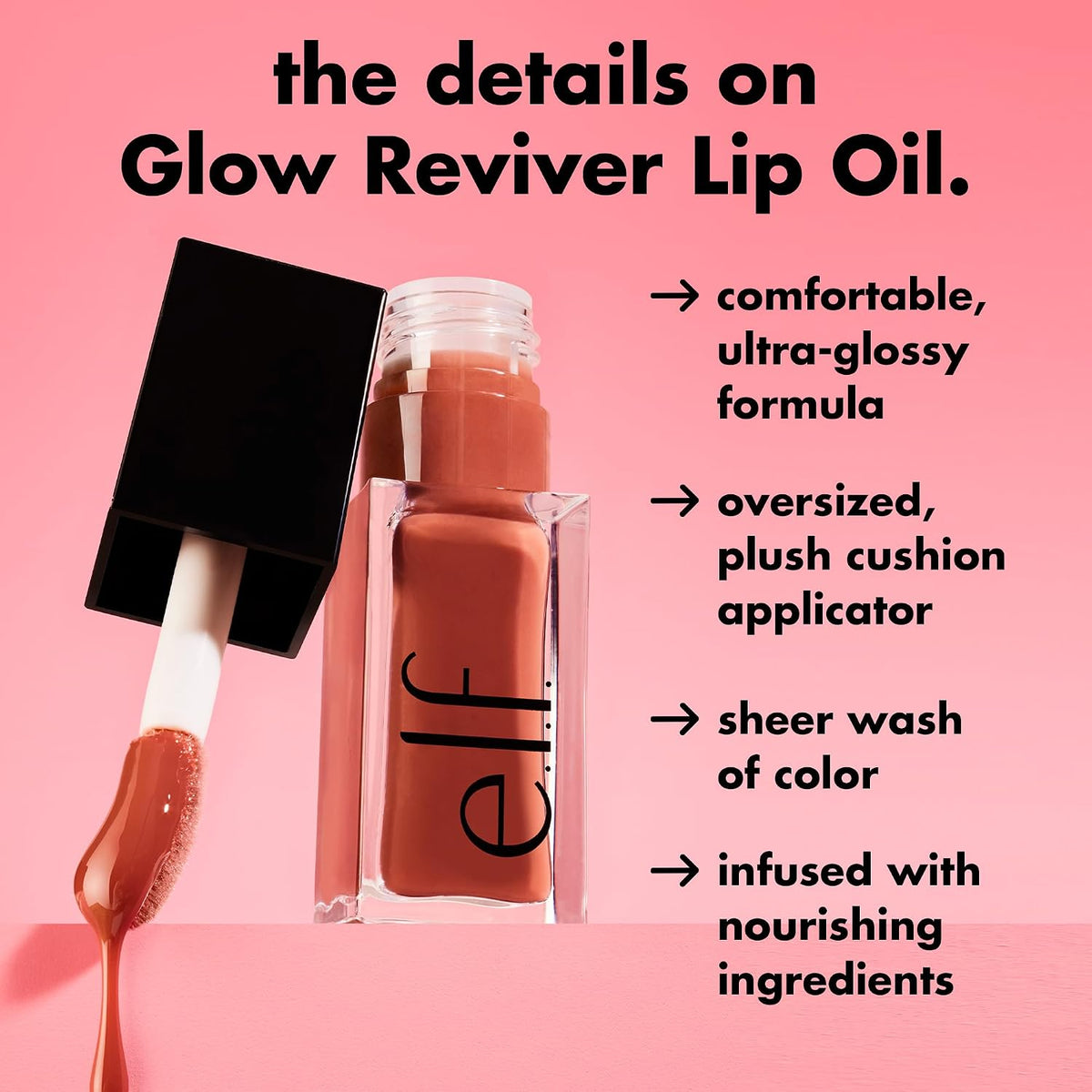 e.l.f. Glow Reviver Lip Oil. Tinted. Hydrating & Non-Sticky. Rose Envy | High-Shine Tinted Lip Oil. Hydrating. Infused with Jojoba & Nourishing Oils. Glossy Formula. Vegan & Cruelty-Free