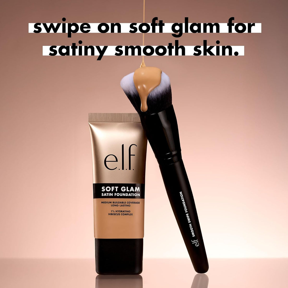 e.l.f. Soft Glam Satin Foundation. Medium Coverage. 50 Deep Warm | Satin Finish. Long-Lasting Wear. Hydrating Hyaluronic Acid & Hibiscus Complex. Blurs Pores. Lightweight. Vegan & Cruelty-Free