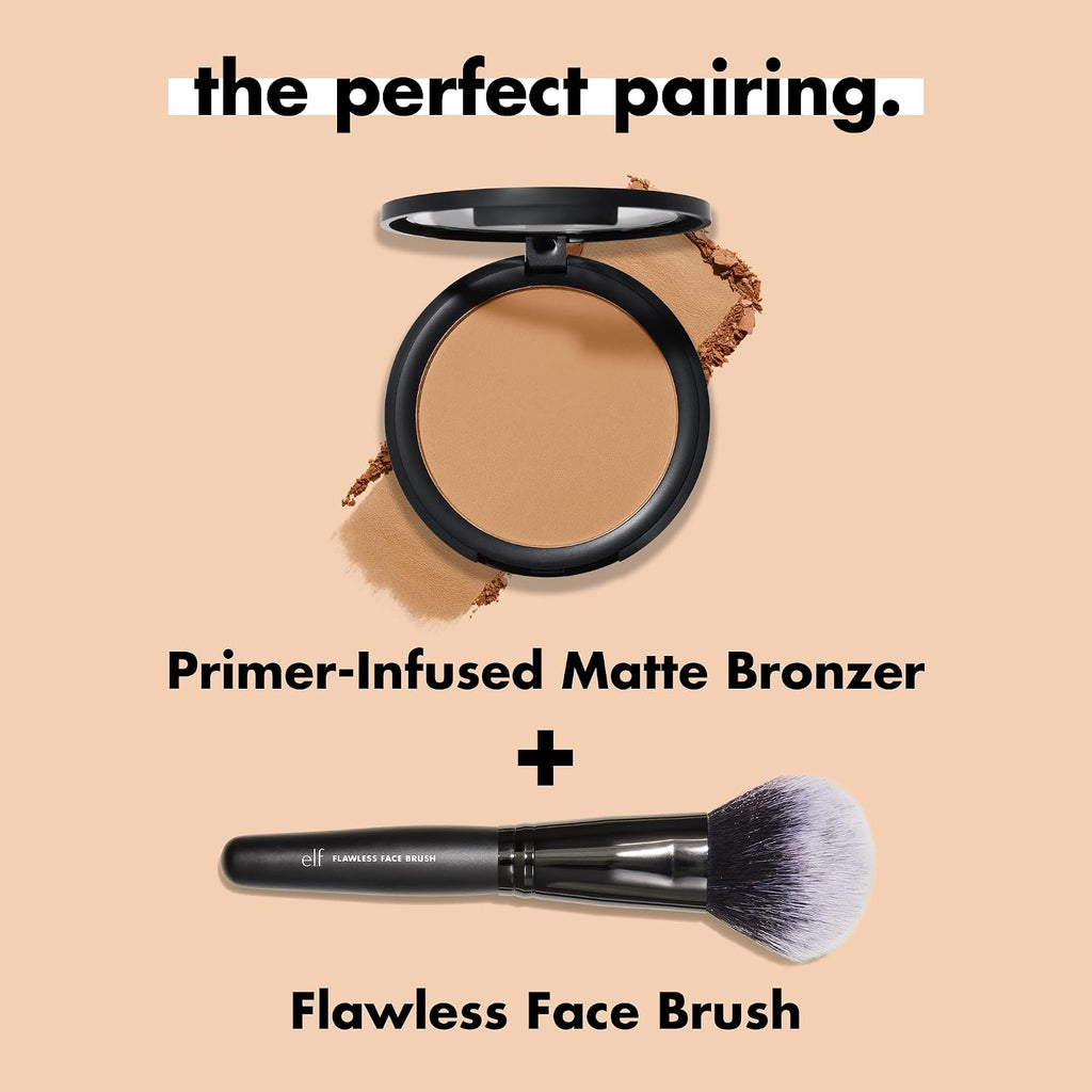 e.l.f. Primer-infused Bronzer. Long-Wear. Matte. Bold. Lightweight. Blends Easily. Contours Cheeks. Forever Sun Kissed. All-Day Wear. 0.35 Oz