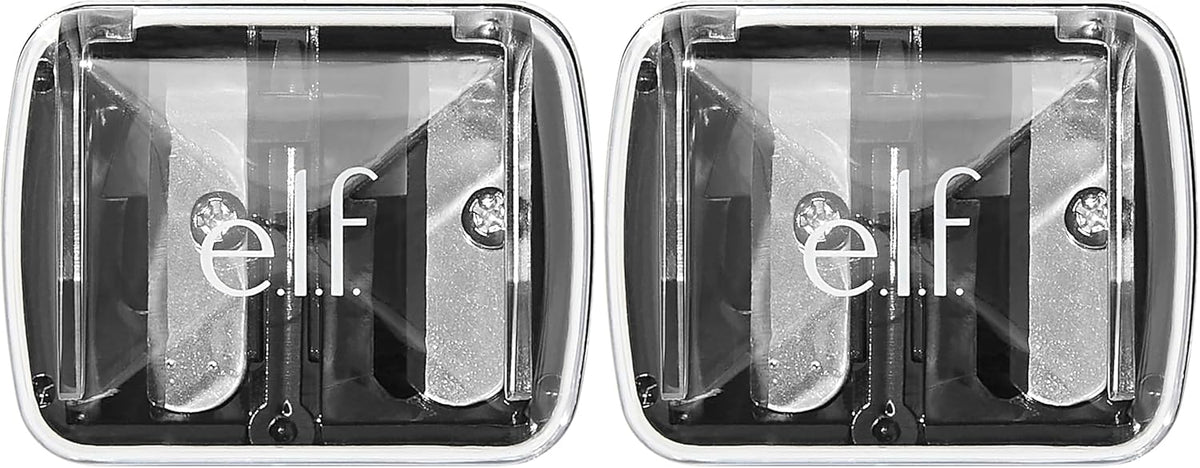e.l.f.. Dual-Pencil Sharpener. Convenient. Essential Tool. Sharpens. Easy To Clean. Travel-Friendly. Compact. Includes Bonus Small Sharpener