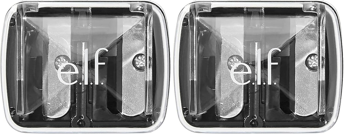 e.l.f.. Dual-Pencil Sharpener. Convenient. Essential Tool. Sharpens. Easy To Clean. Travel-Friendly. Compact. Includes Bonus Small Sharpener