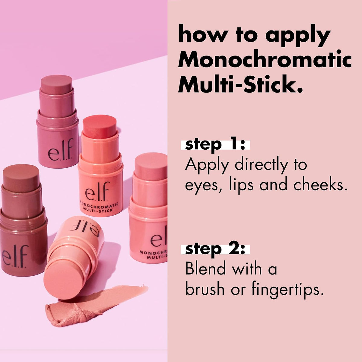 e.l.f. Monochromatic Multi Stick. Cream-to-Powder. Glowing Mango | Creamy & Blendable for Eyes. Lips & Cheeks. Adds Shimmer. Lightweight Buildable Finish. Travel-Friendly. Vegan & Cruelty-Free