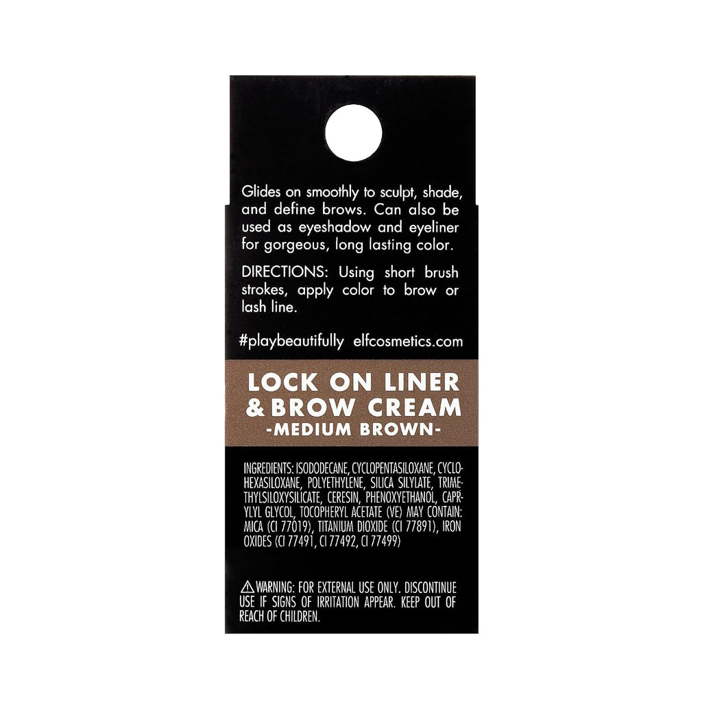 e.l.f. Lock On Liner And Brow Cream Sculpts and Defines Eyebrows Medium Brown 0.19 Oz (5.5g)