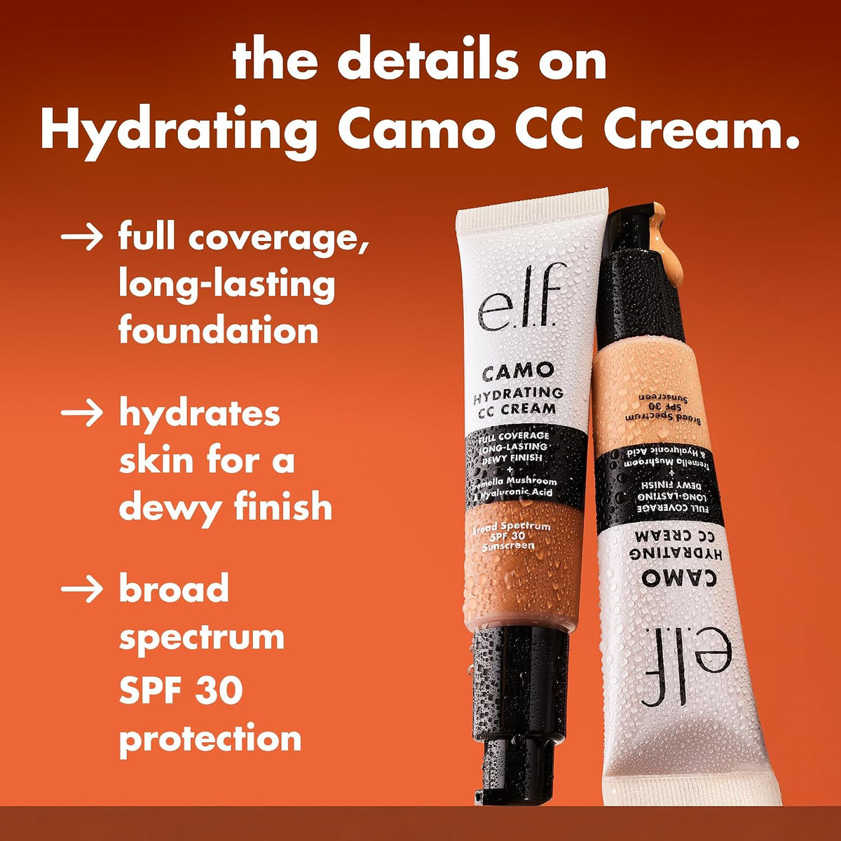 e.l.f. Hydrating Camo CC Cream. Medium 310 C | SPF 30. Color Correcting Full Coverage Foundation For A Dewy Finish. Vegan & Cruelty-Free