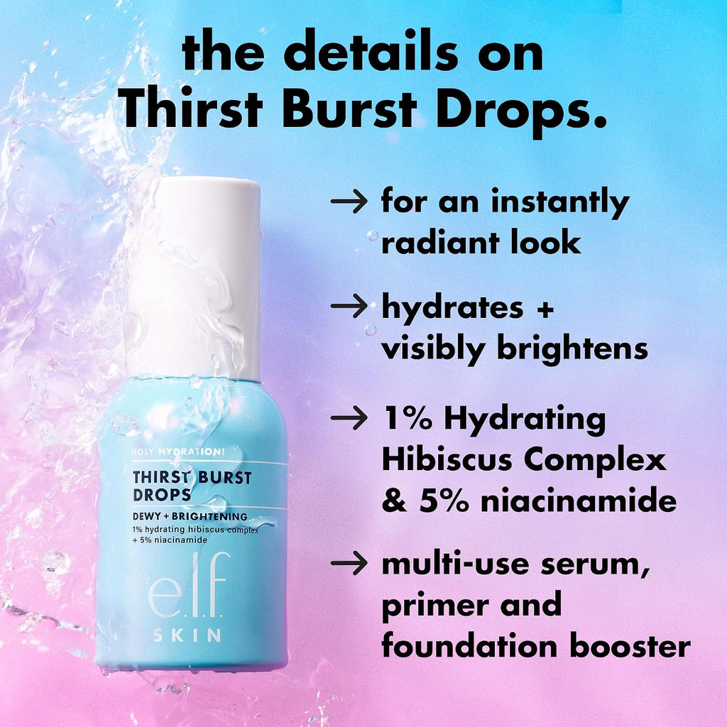 e.l.f. SKIN Holy Hydration! Thirst Burst Drops. Face Serum. 1 oz | 5% Niacinamide & Hyaluronic Acid for Radiant. Plump-Looking Skin. Non-Greasy Feel Serum & Primer. Vegan & Cruelty-Free